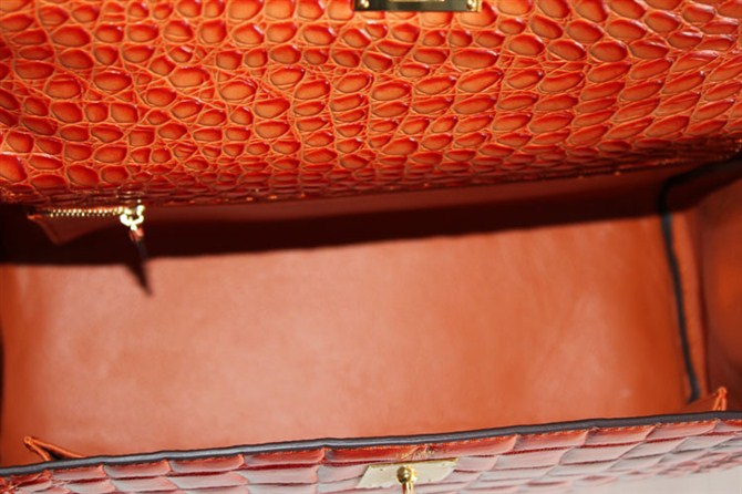 7A Replica Hermes Kelly 32cm Crocodile Veins Leather Bag Orange HC0001 (4) - Click Image to Close